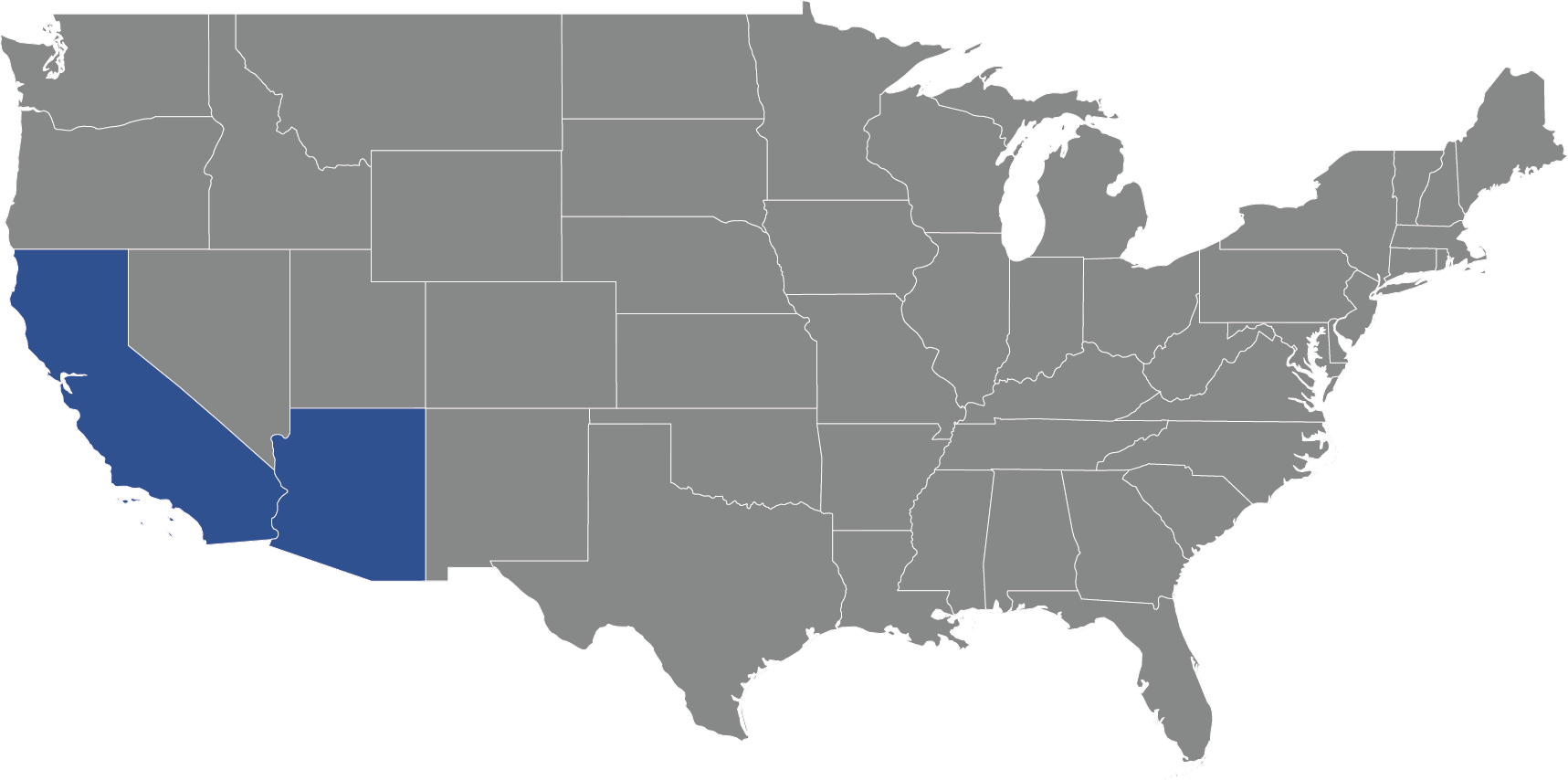 Image of USA with california and arizona